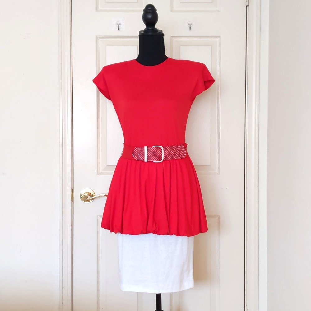 NWOT. Vintage Vicky Vaughn Cotton Blended Red & White Sleeveless Dress w/Belt.